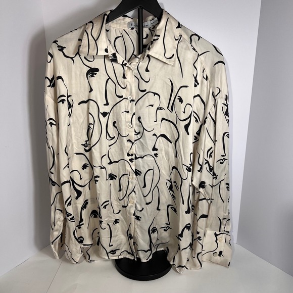 En Saison Women's Abstract Faces Print Button Up Shirt Unique Blouse - Picture 1 of 9